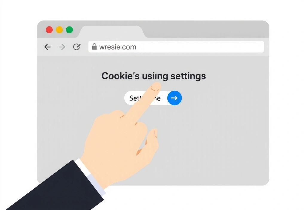 Ilustración de una mano haciendo clic en un botón de configuración del navegador, simbolizando la gestión de cookies.