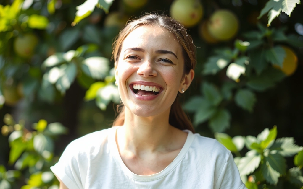 Mujer sonriente disfrutando de la naturaleza con vitalidad